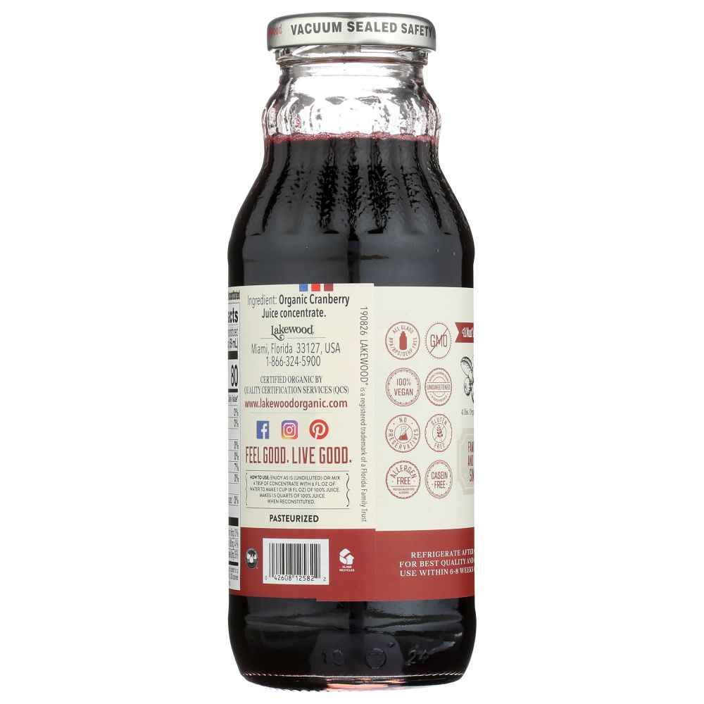 LAKEWOOD: Organic Cranberry Concentrate Juice, 12.5 oz