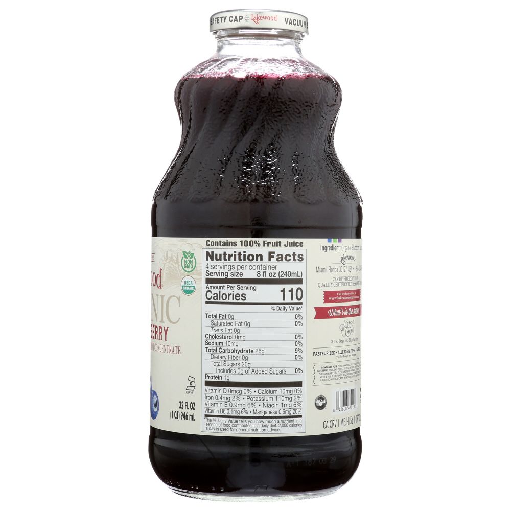 LAKEWOOD: Organic Fresh Pressed Pure Blueberry Juice, 32 oz