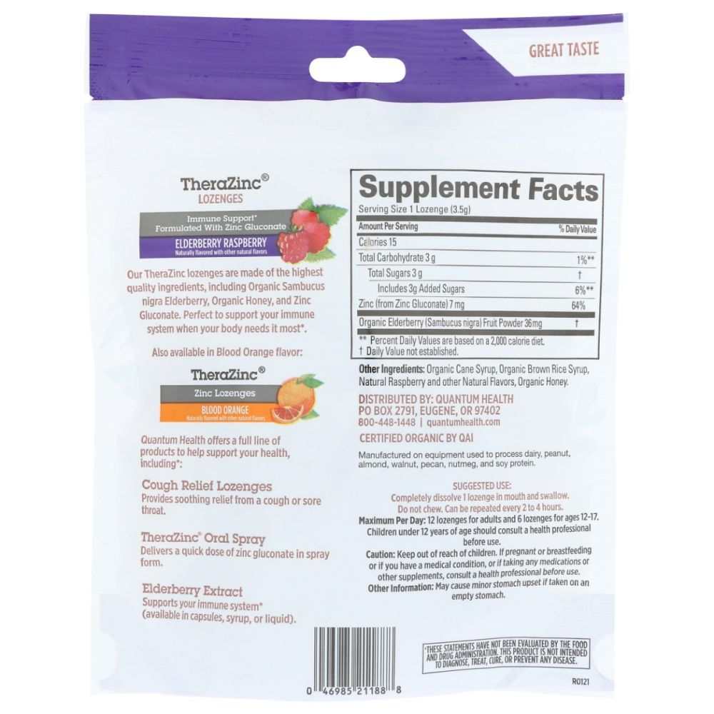 QUANTUM: Lozenges TheraZinc Elderberry Organic, 18 ea