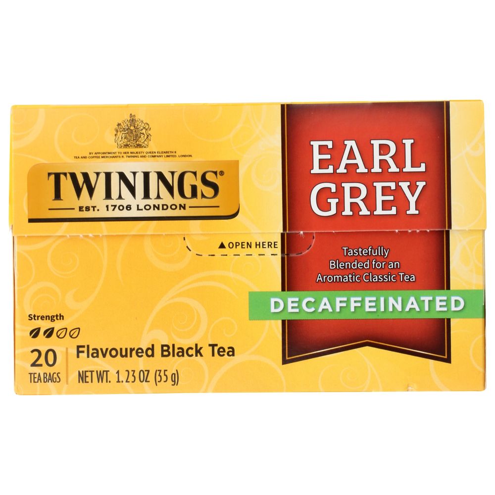 TWININGS OF LONDON: Classics Earl Grey Naturally Decaffeinated, 20 Tea Bags, 1.23 oz