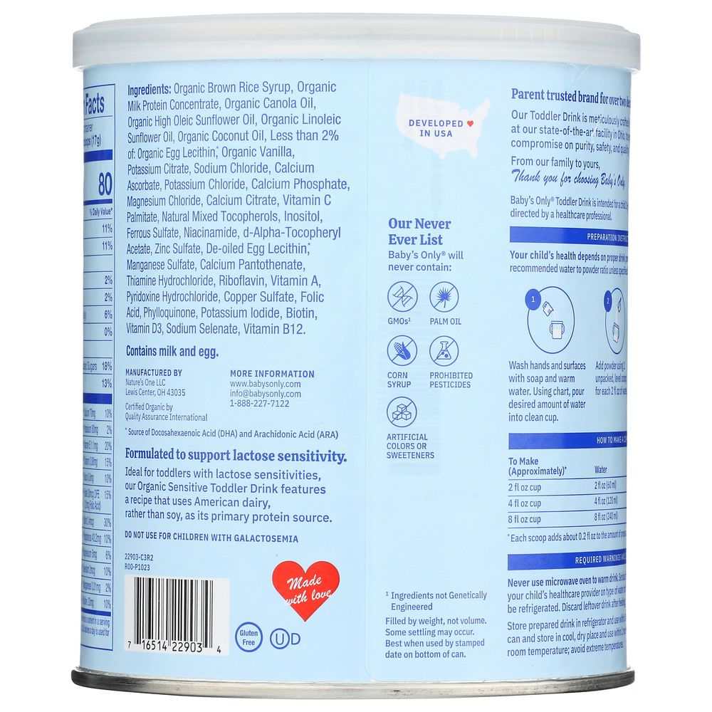 BABYS ONLY ORGANIC: Toddler Formula LactoRelief Iron Fortified, 12.7 Oz
