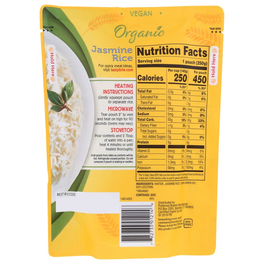 TASTY BITE: Organic Jasmine Rice, 8.8 oz