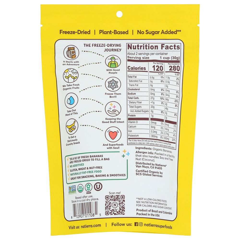NATIERRA Organic Freeze Dried Banana-Crunchy|Nutrient-Rich Snack 2.5oz