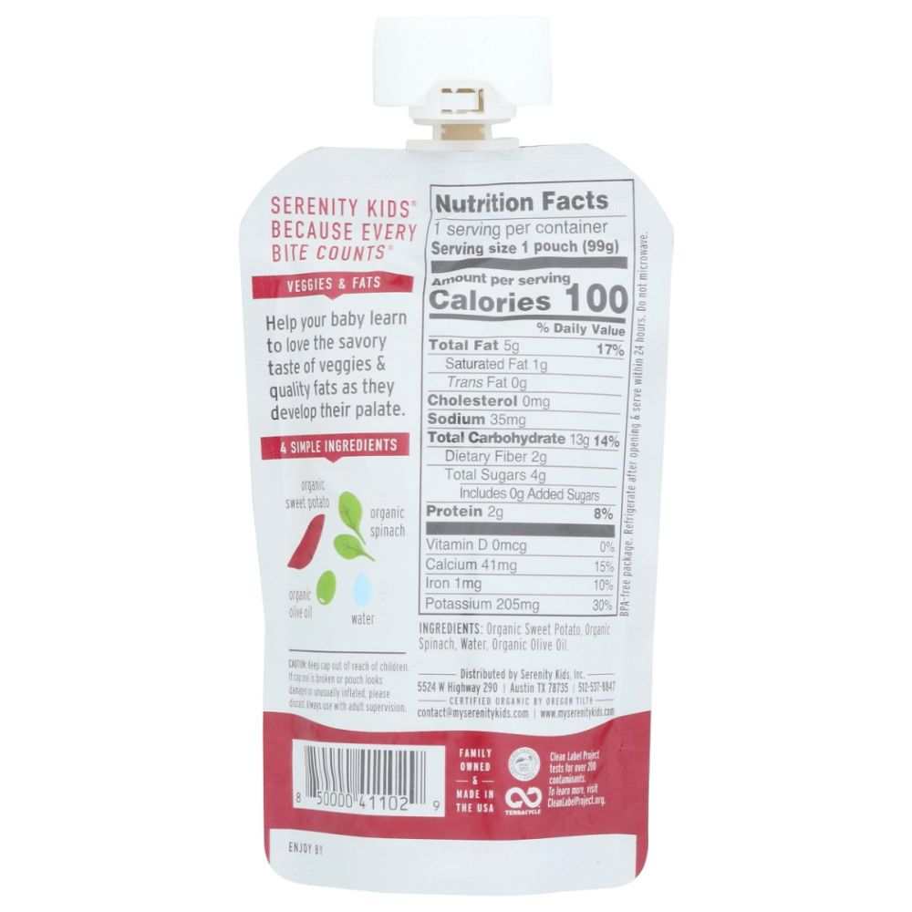 SERENITY KIDS: Food Baby Sweet Potato Spinach Organic, 3.5 oz