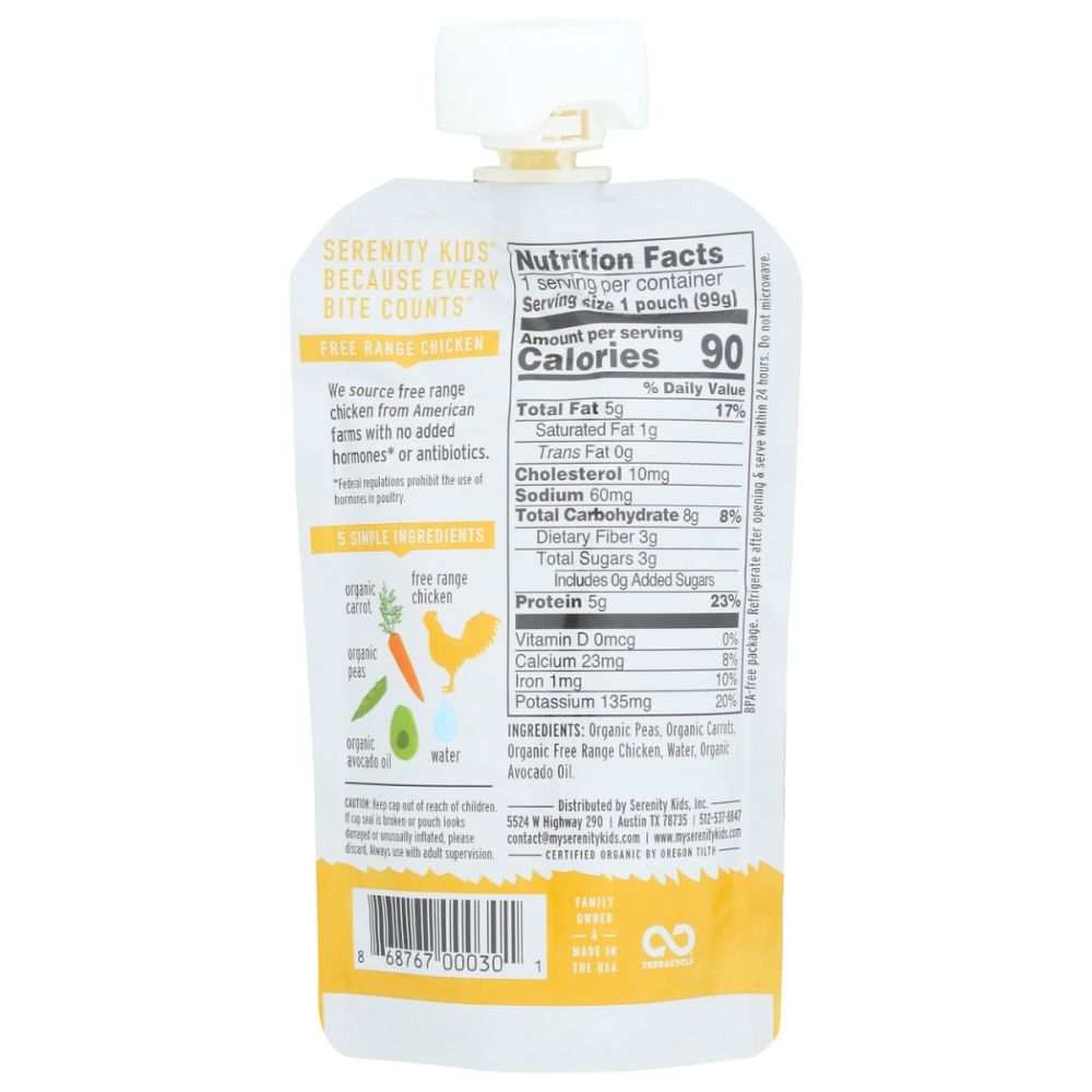 SERENITY KIDS: Chicken with Organic Peas & Carrots Baby Food, 3.5 oz