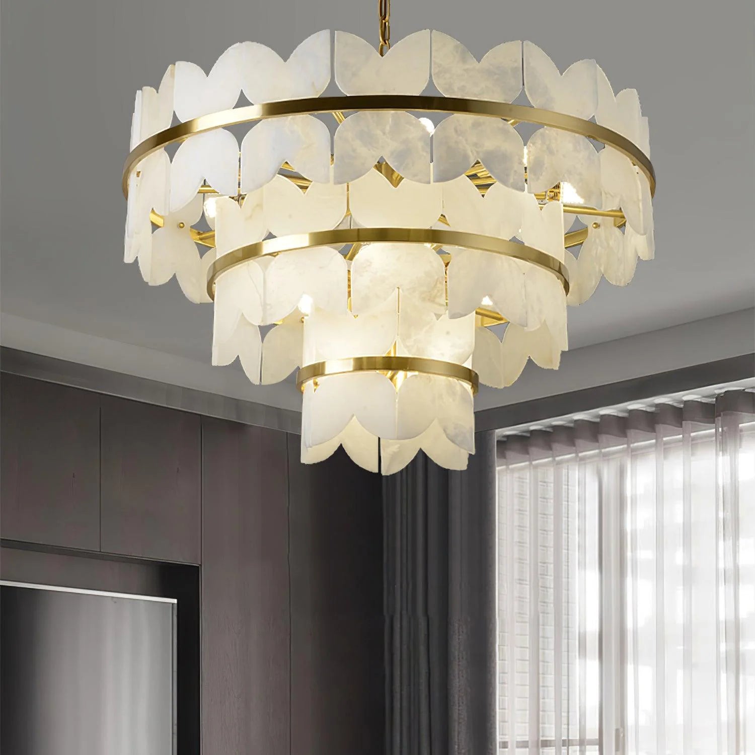 Alabaster Cloudscape Brass Chandelier