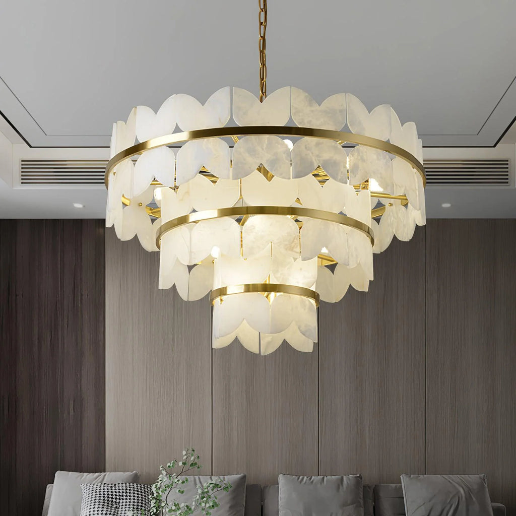 Alabaster Cloudscape Brass Chandelier