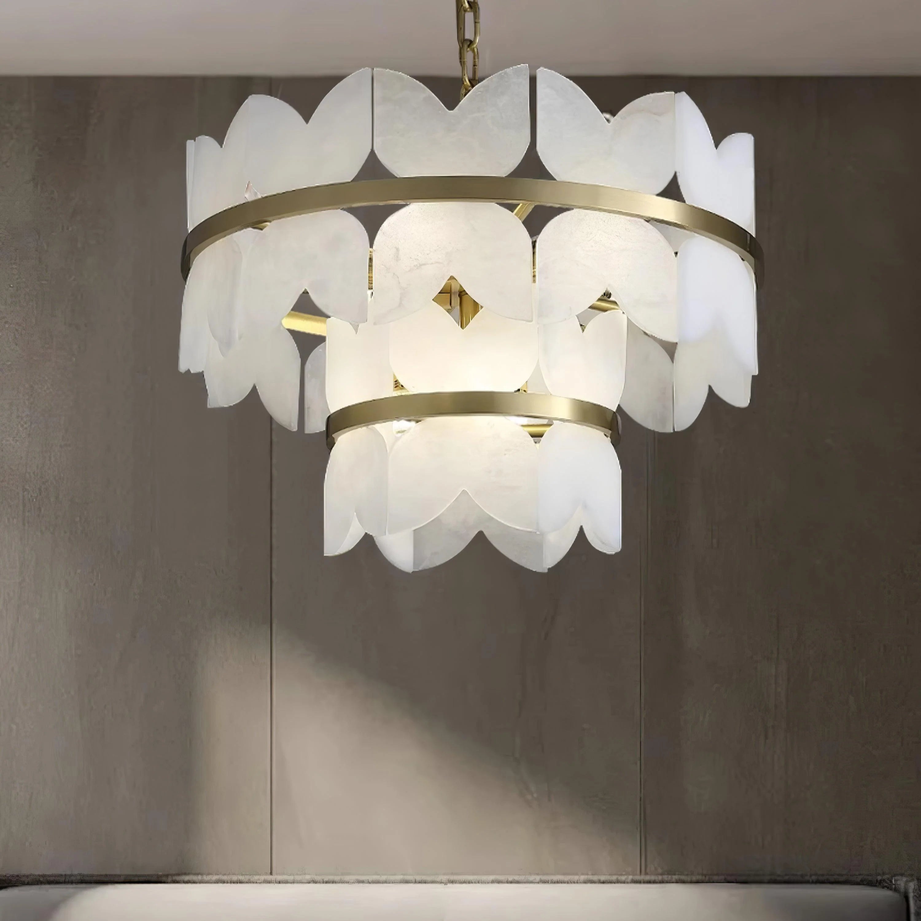 Alabaster Cloudscape Brass Chandelier