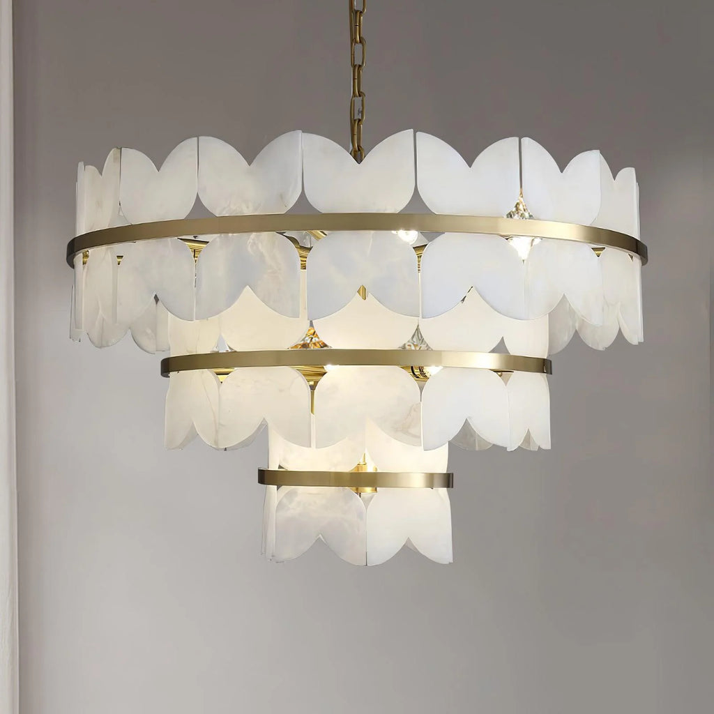 Alabaster Cloudscape Brass Chandelier