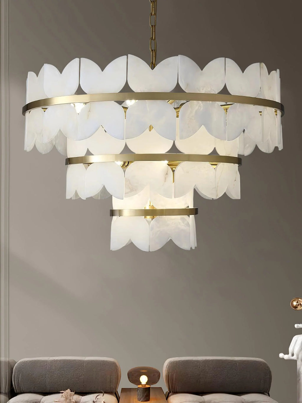Alabaster Cloudscape Brass Chandelier