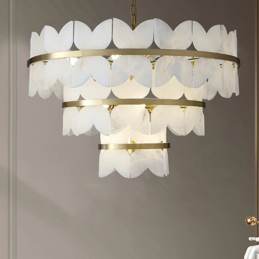 Alabaster Cloudscape Brass Chandelier