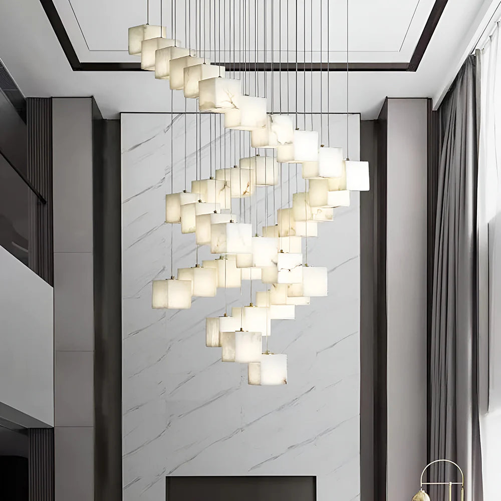 Cube Alabaster Staircase Chandelier
