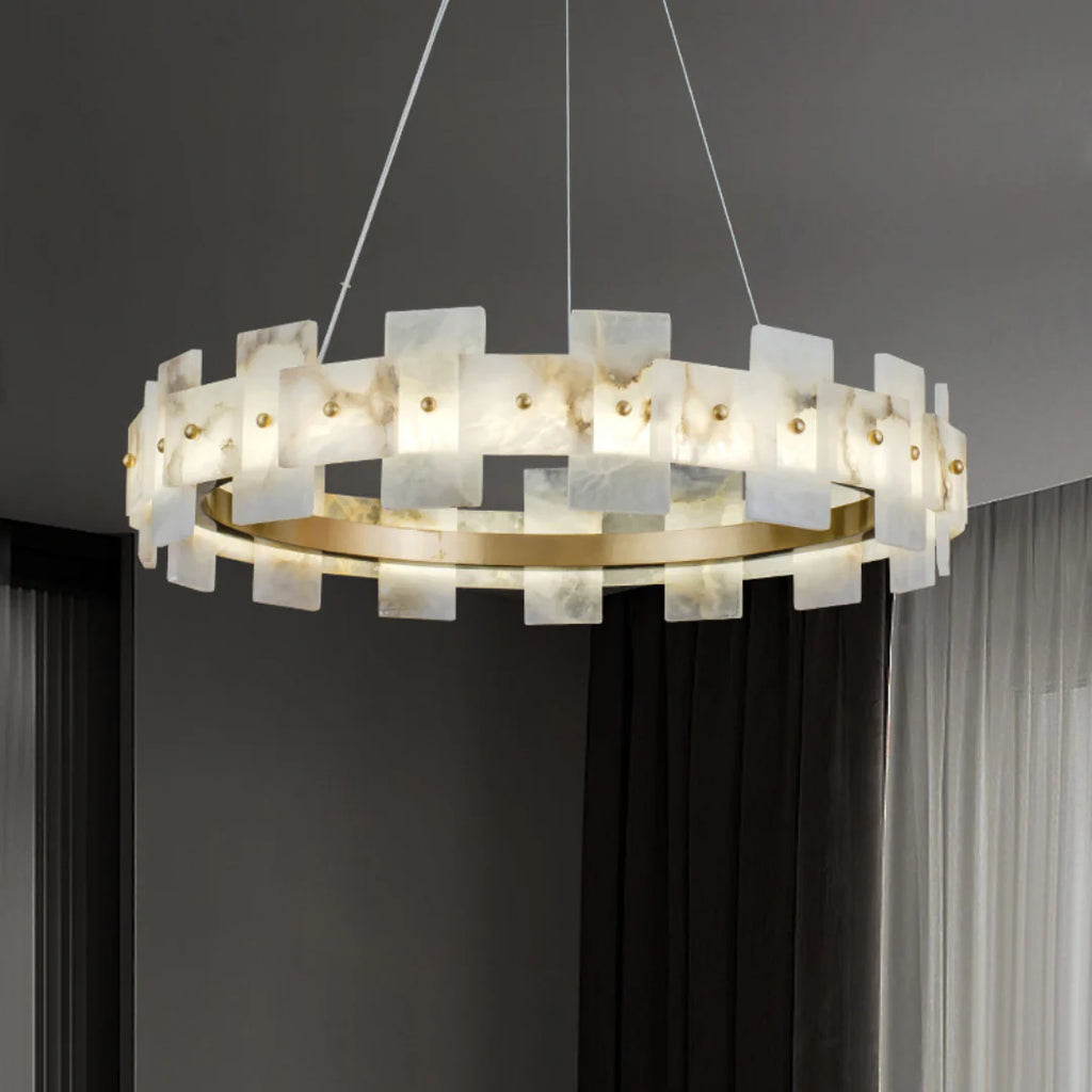 Alabaster Halo Brass Chandelier