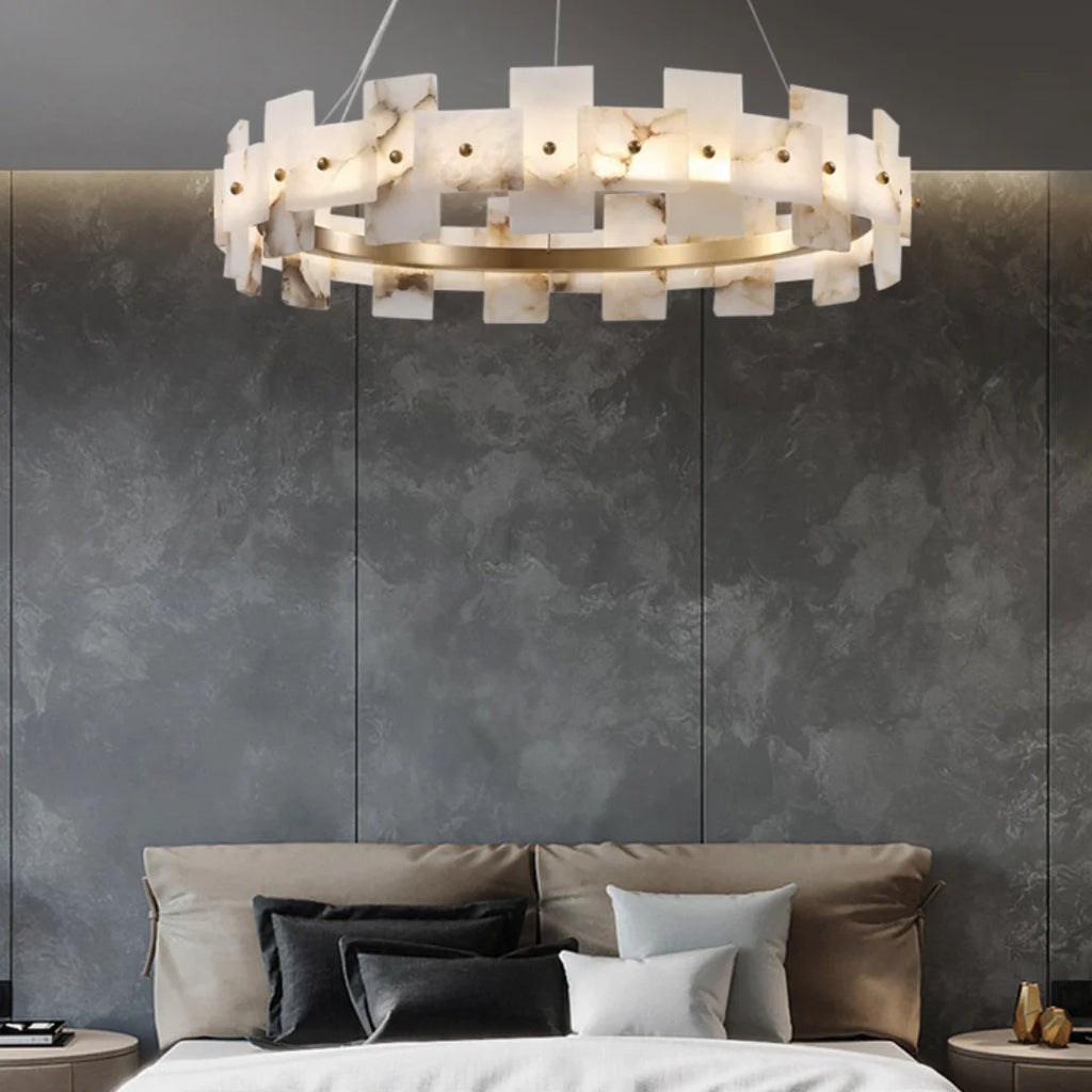 Alabaster Halo Brass Chandelier