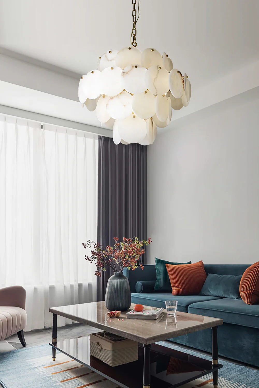 Alabaster Multi-tiered Round Chandelier