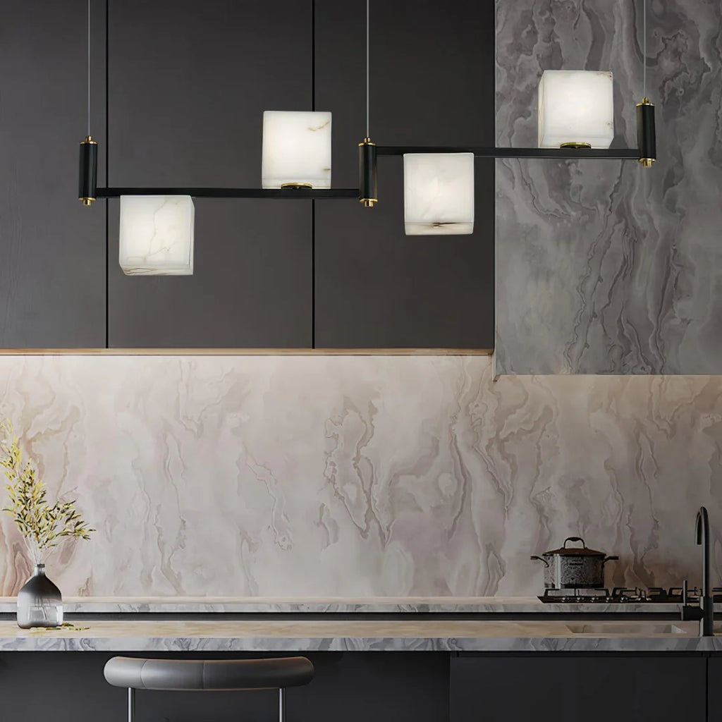 Simple Alabaster Square Box Chandelier
