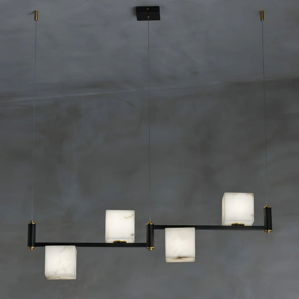 Simple Alabaster Square Box Chandelier