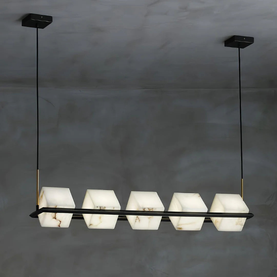 Simple Alabaster Square Box Chandelier