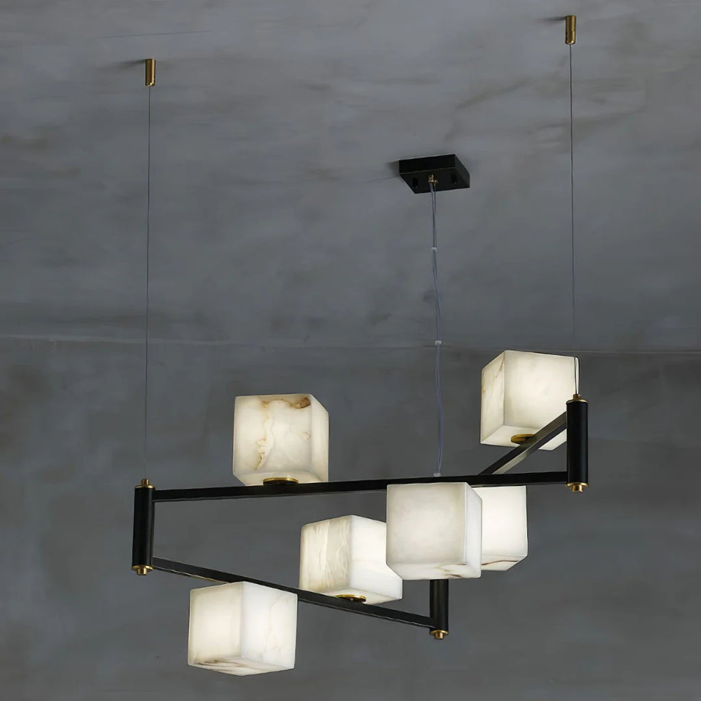 Simple Alabaster Square Box Chandelier