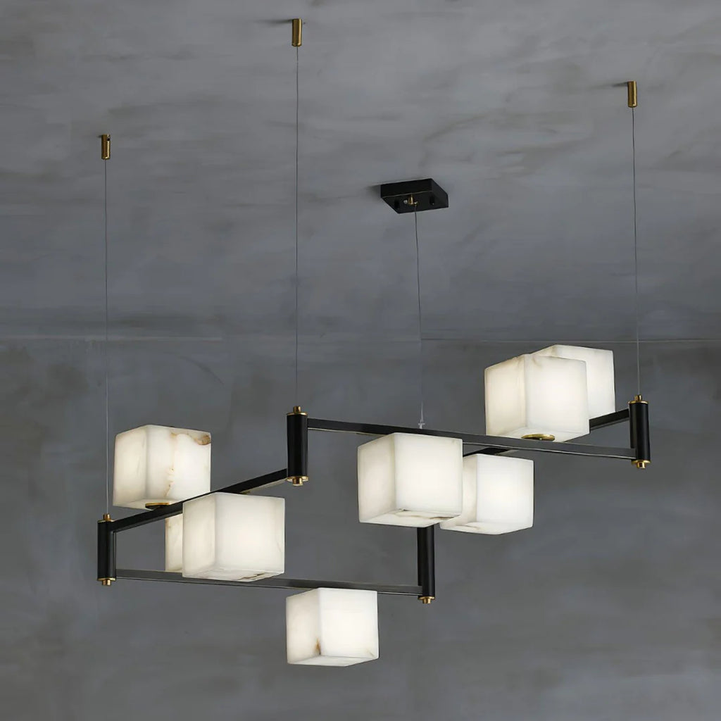 Simple Alabaster Square Box Chandelier