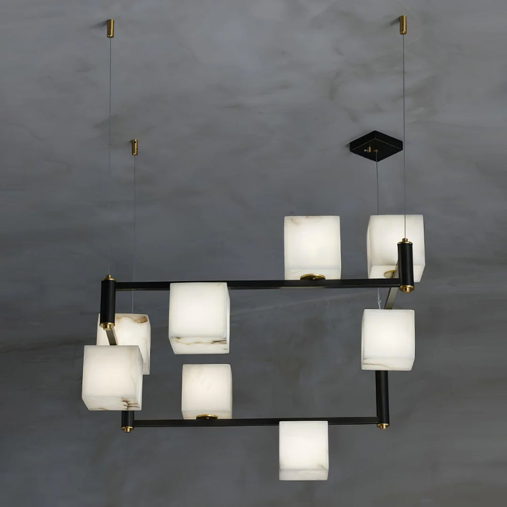 Simple Alabaster Square Box Chandelier
