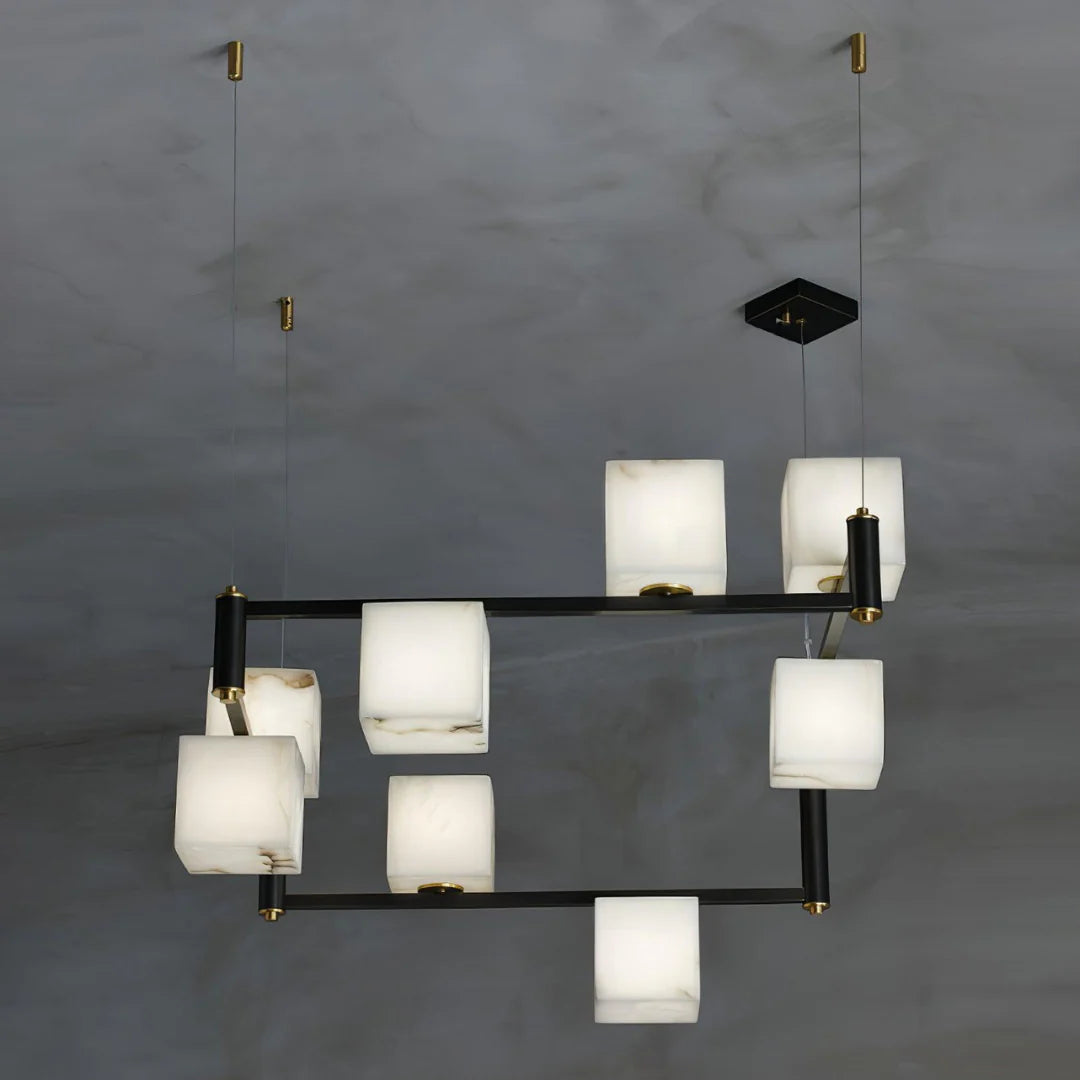 Simple Alabaster Square Box Chandelier