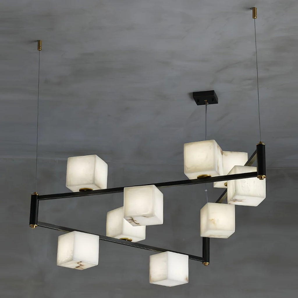 Simple Alabaster Square Box Chandelier