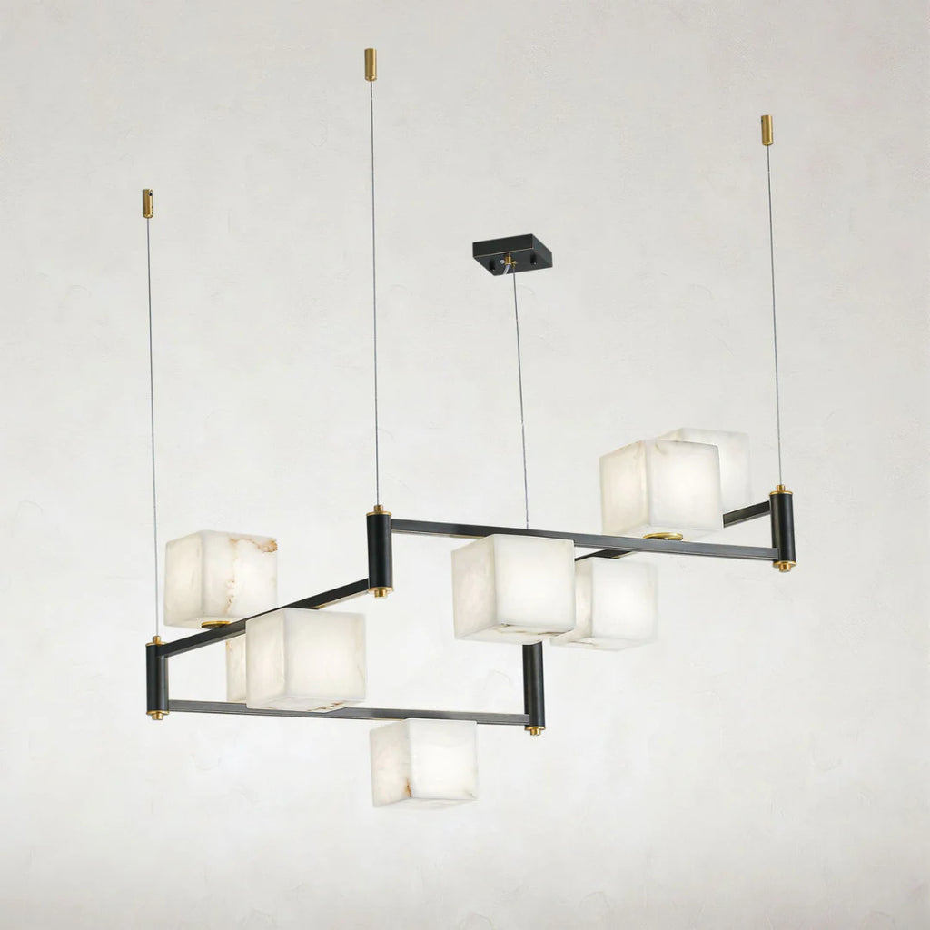 Simple Alabaster Square Box Chandelier