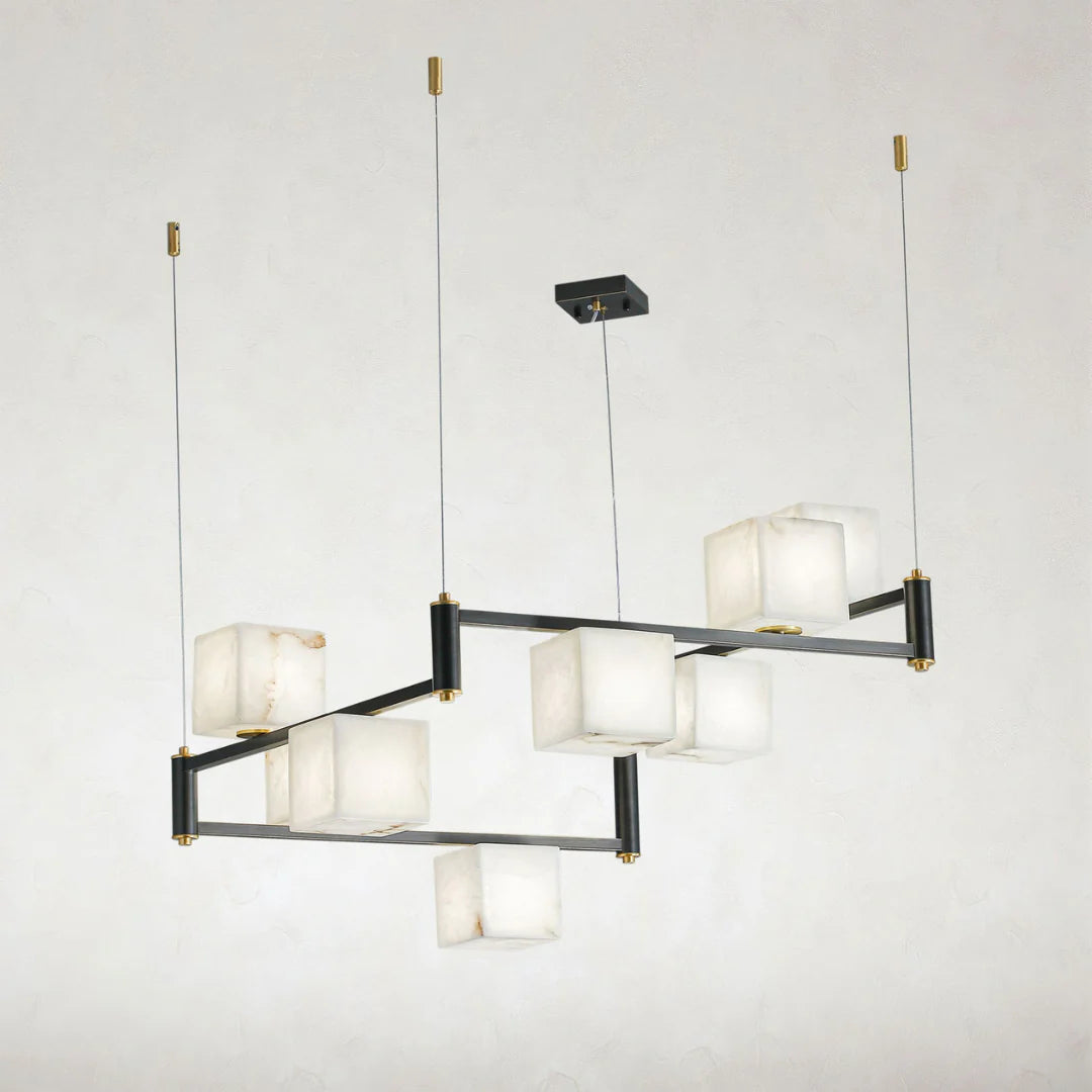 Simple Alabaster Square Box Chandelier