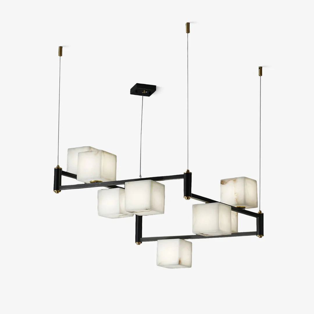 Simple Alabaster Square Box Chandelier