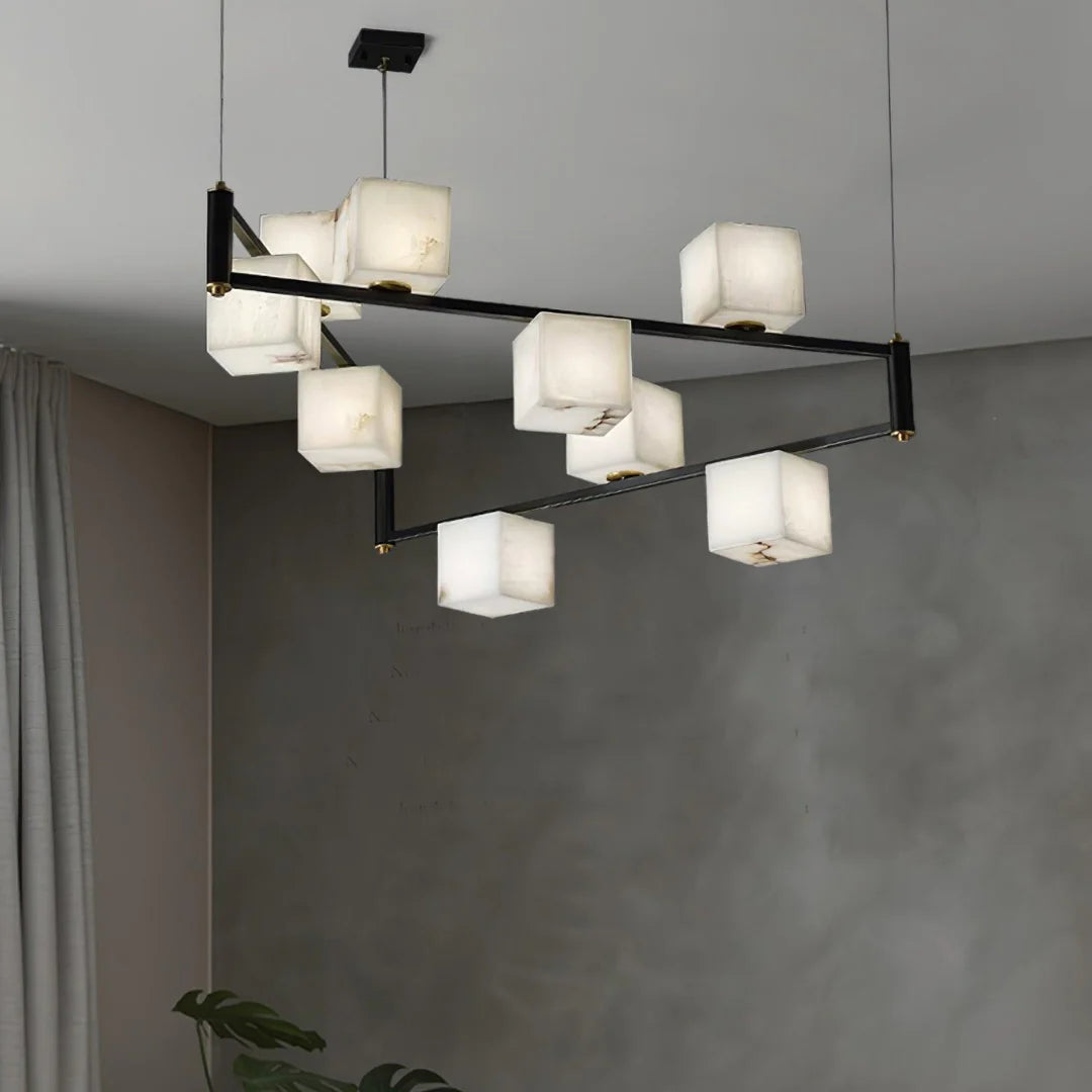 Simple Alabaster Square Box Chandelier