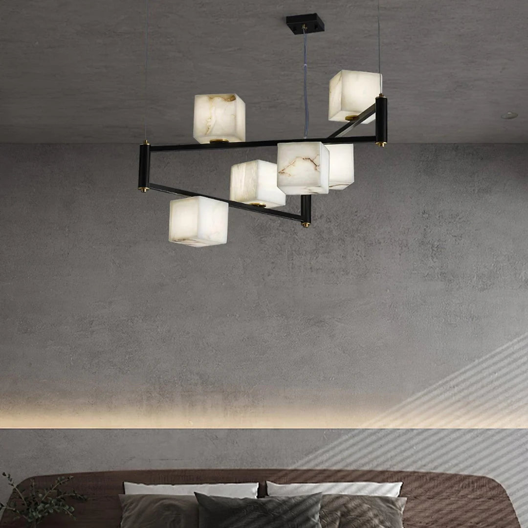 Simple Alabaster Square Box Chandelier