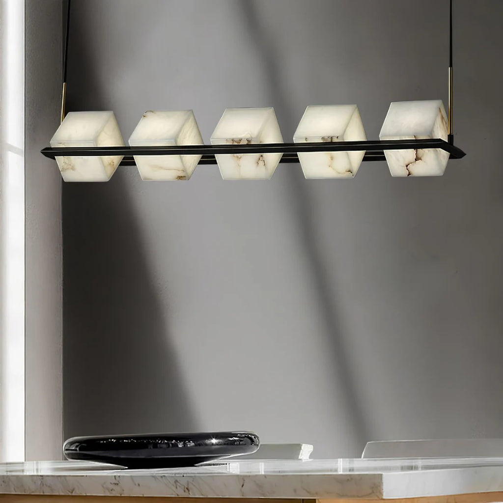 Simple Alabaster Square Box Chandelier