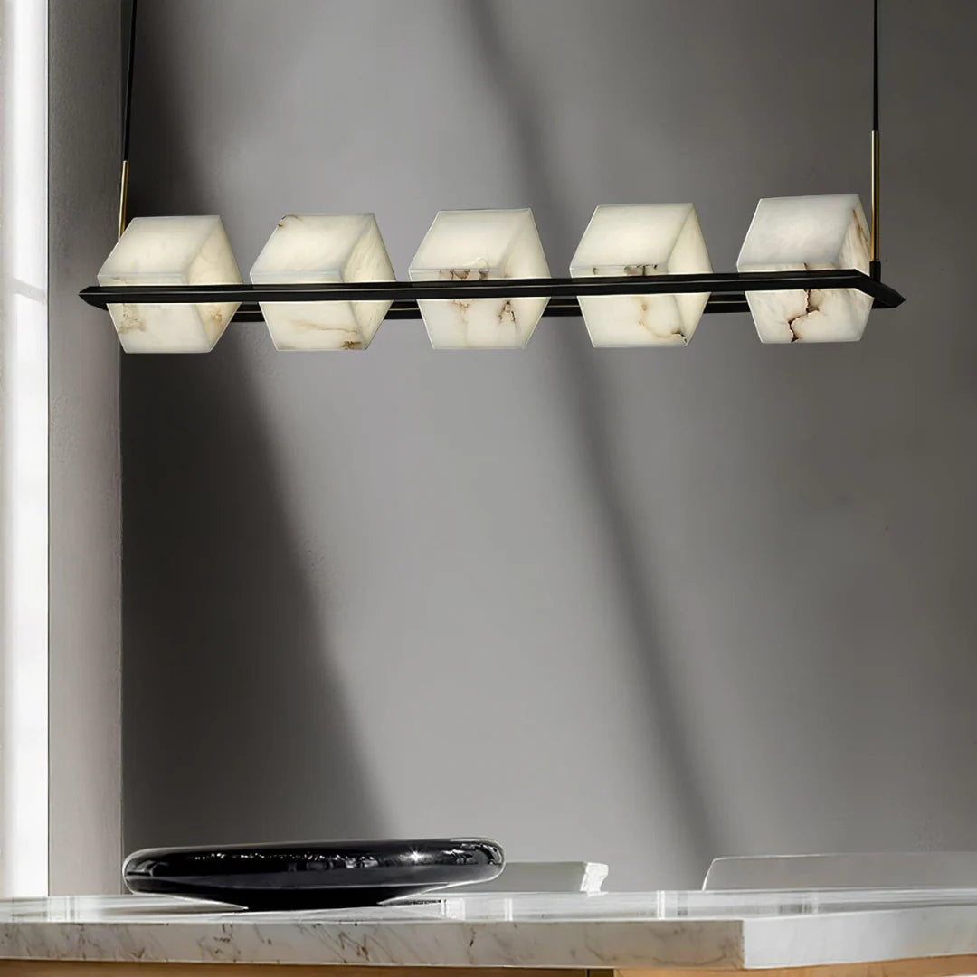 Simple Alabaster Square Box Chandelier