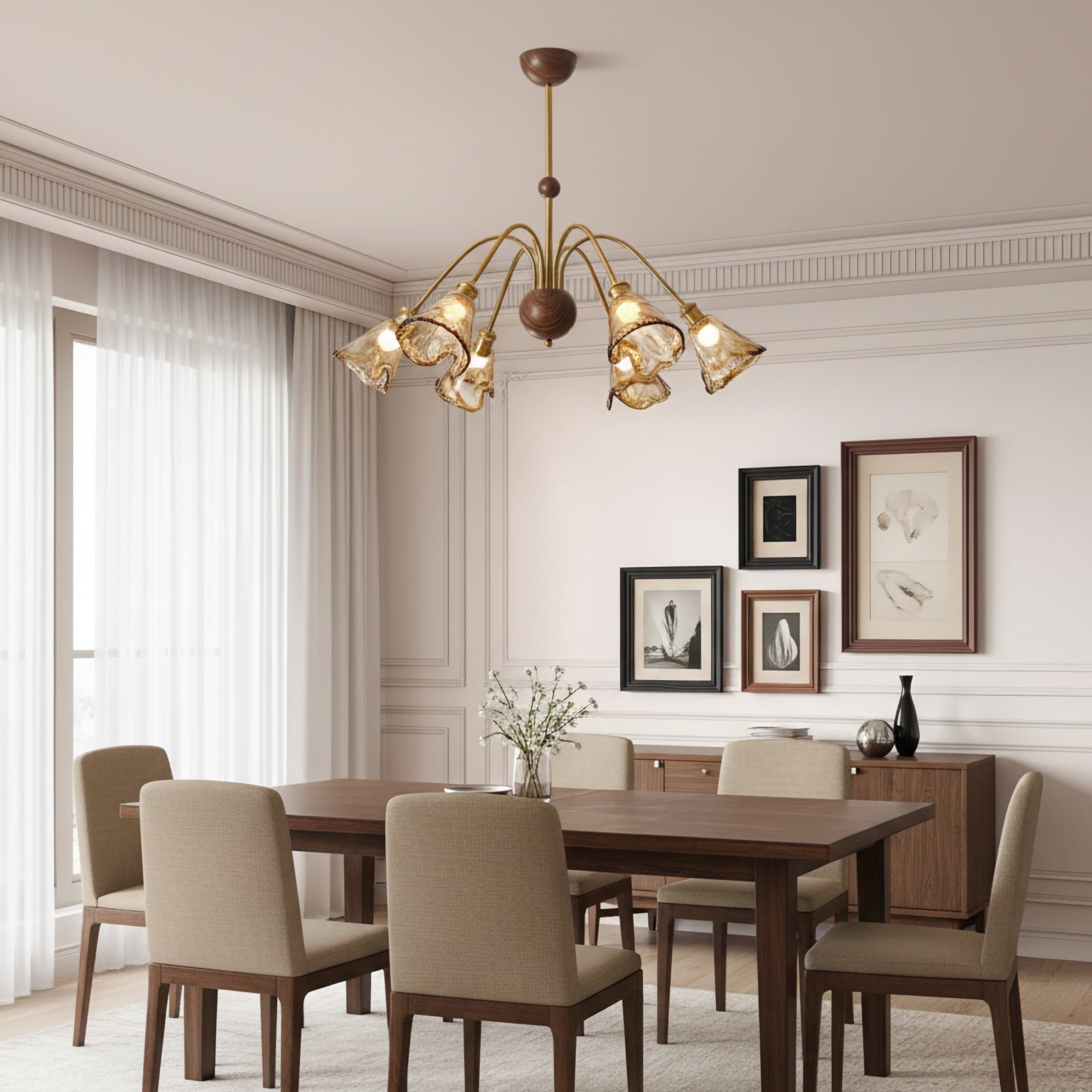 Amber Wavy Glass Floral Chandelier