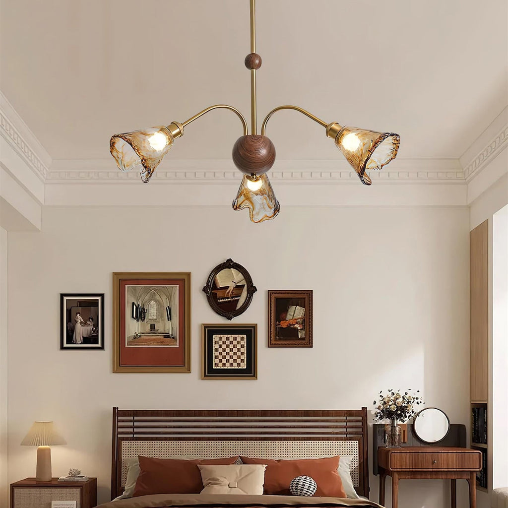 Amber Wavy Glass Floral Chandelier