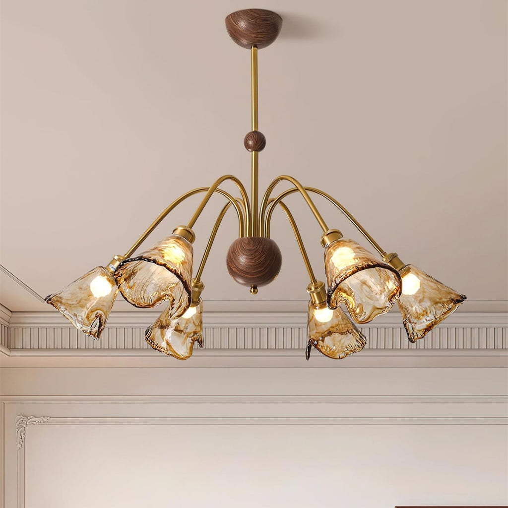Amber Wavy Glass Floral Chandelier