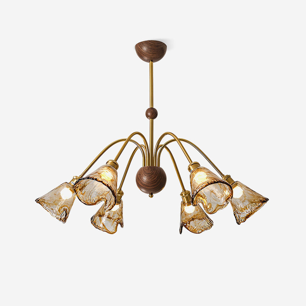 Amber Wavy Glass Floral Chandelier