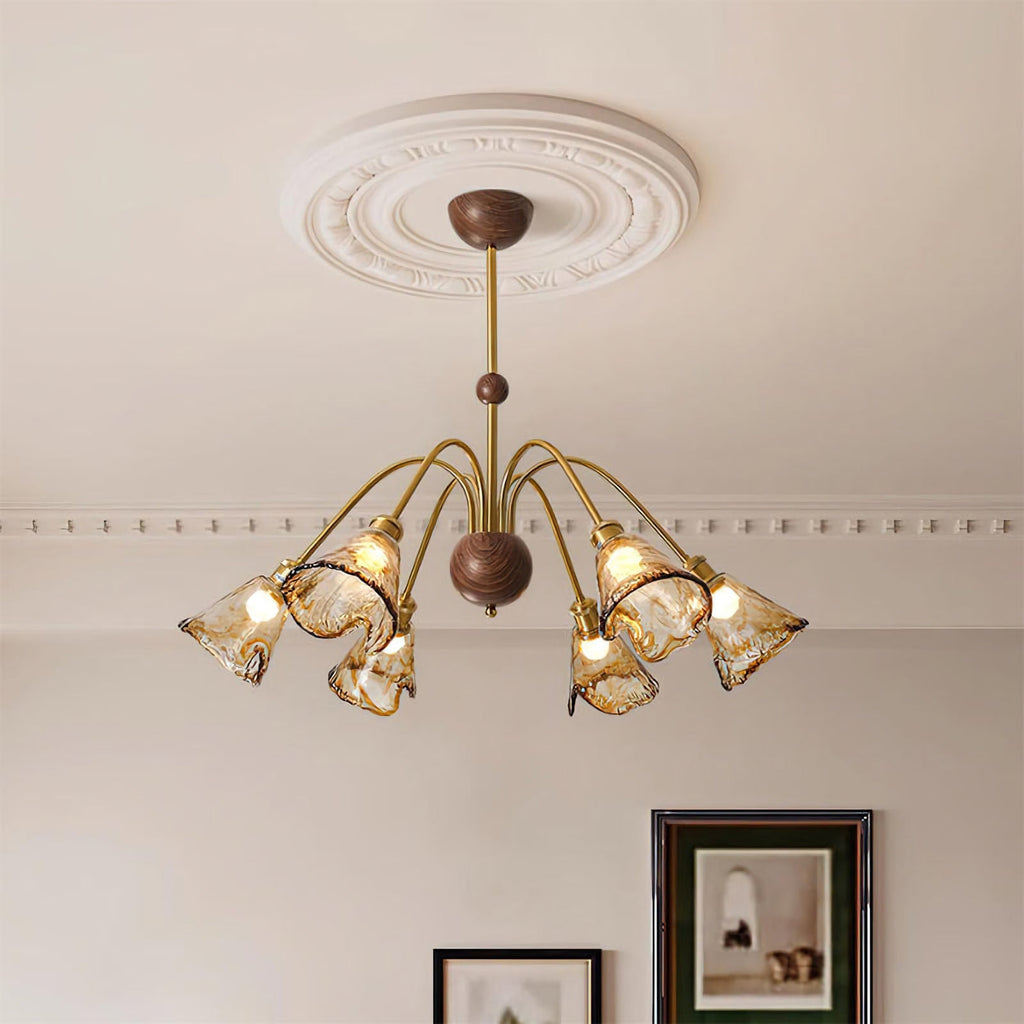 Amber Wavy Glass Floral Chandelier
