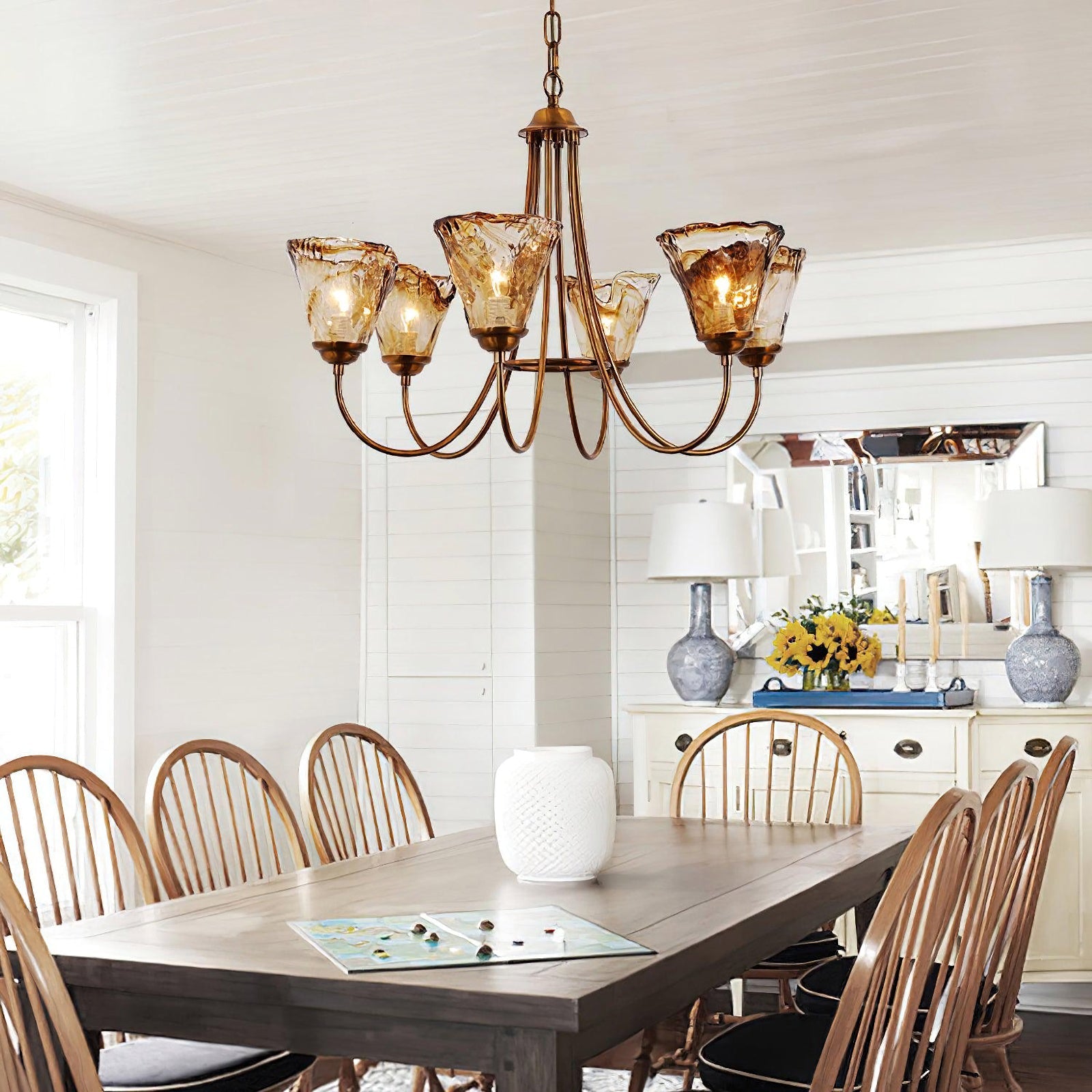 Amber Wavy Glass Chandelier
