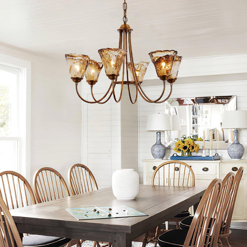 Amber Wavy Glass Chandelier