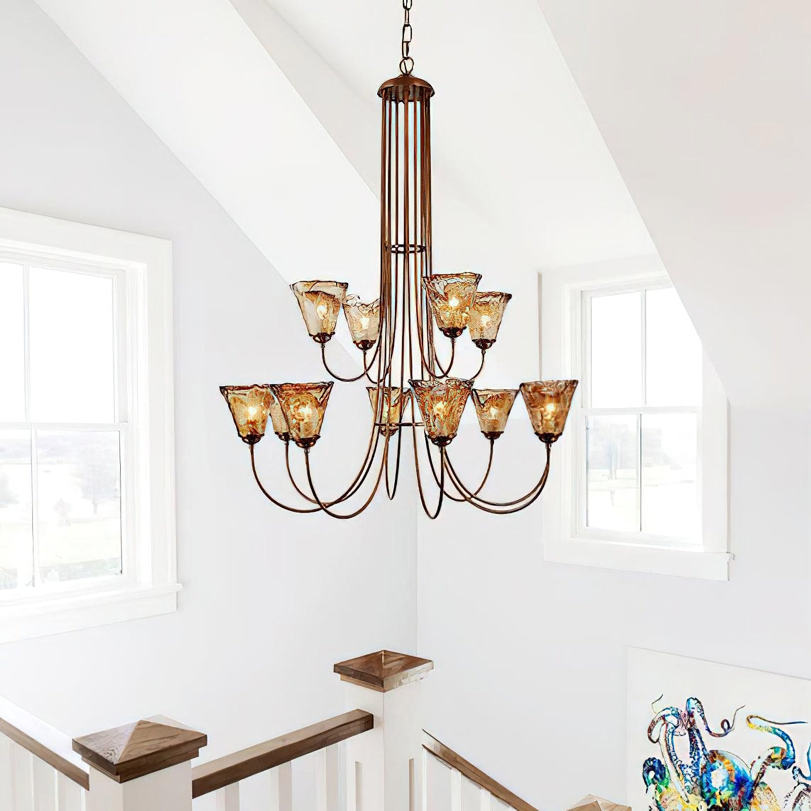 Amber Wavy Glass Chandelier
