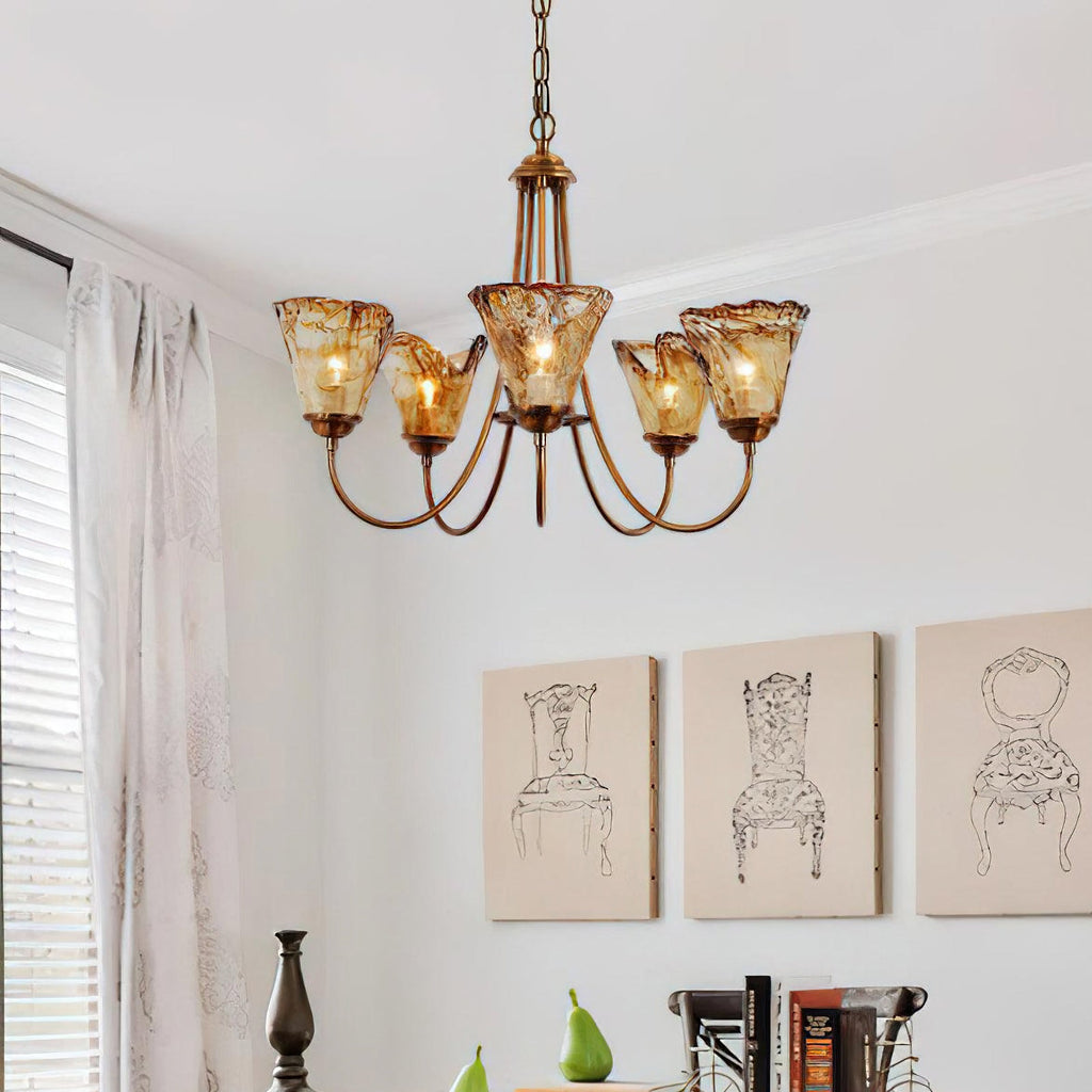 Amber Wavy Glass Chandelier