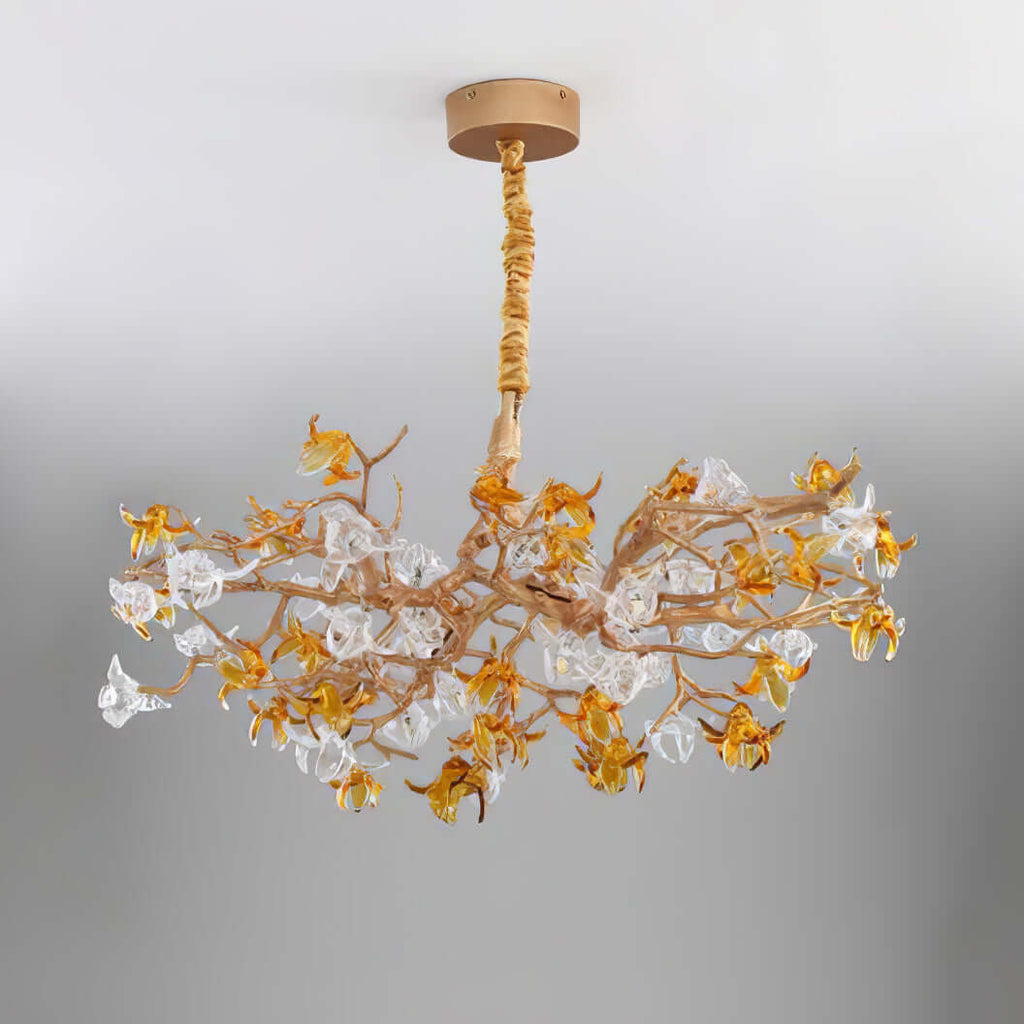 Aosta Brass Glass Flower Chandelier