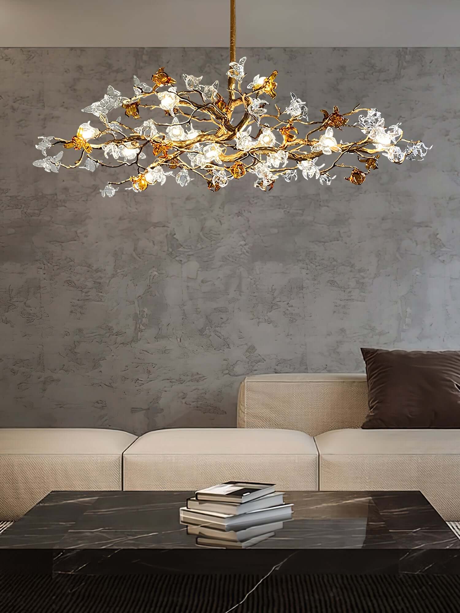 Aosta Brass Glass Flower Chandelier