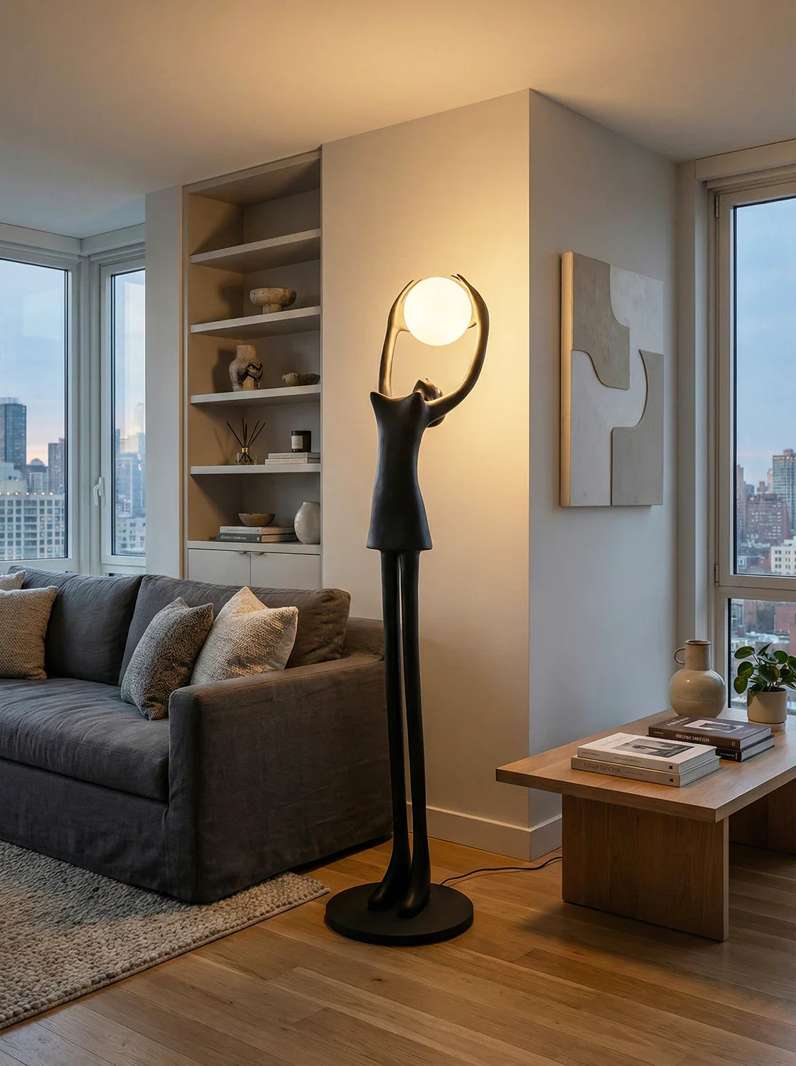 Ball Holding Sculpture Character Floor Lamp