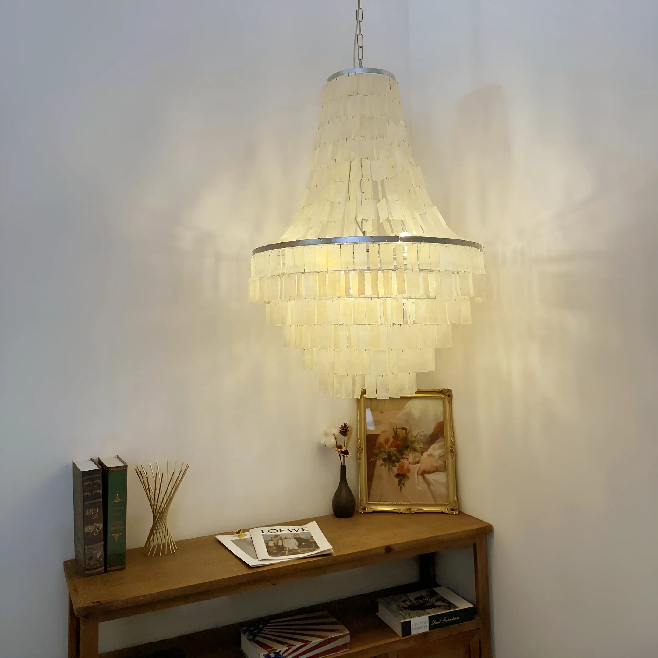 Boho Tiered Capiz Chandelier