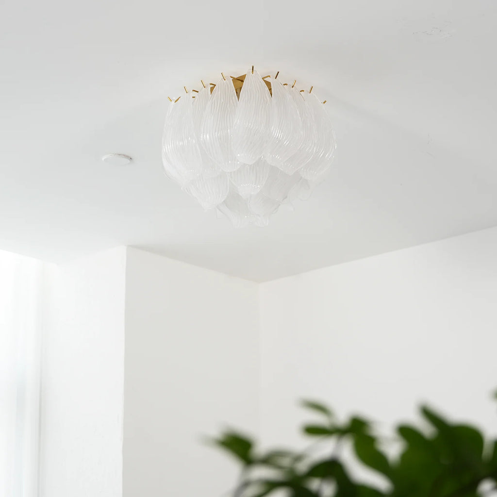 Carved Glass Leaves Murano Ceiling Lamp