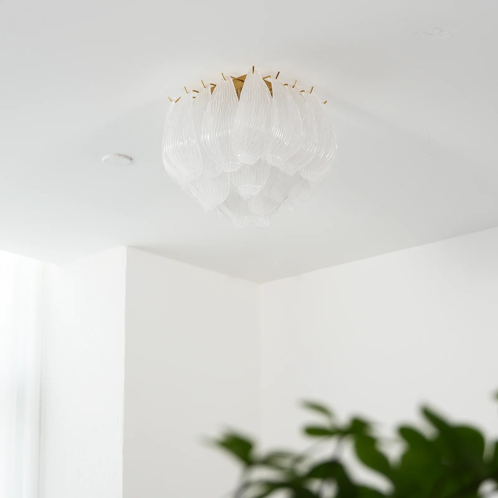 Carved Glass Leaves Murano Ceiling Lamp