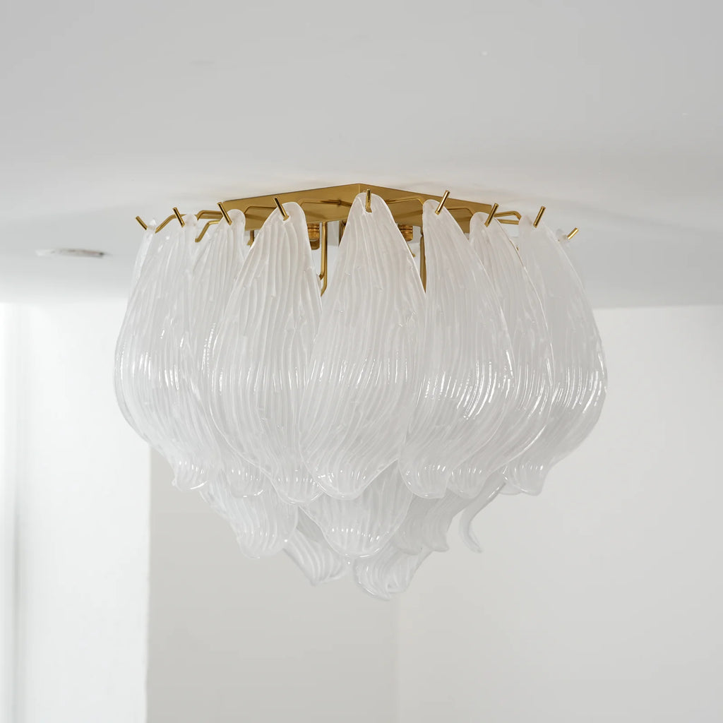 Carved Glass Leaves Murano Ceiling Lamp
